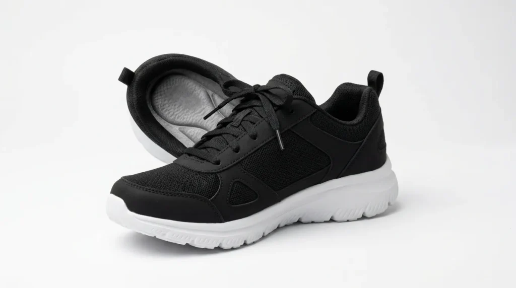 Skechers Arch Fit SR slip-resistant nursing sneaker in black on a white background