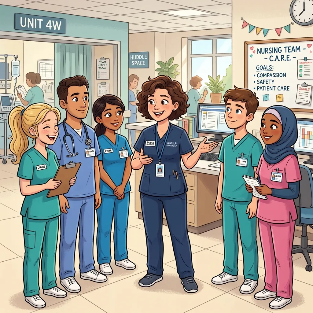 Nurse leader supporting staff wellbeing by creating a psychologically safe and caring team environment