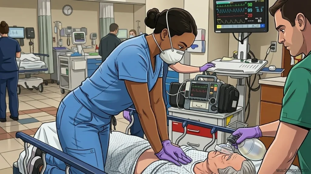 Nurse performing chest compressions demonstrating need for flexible scrubs