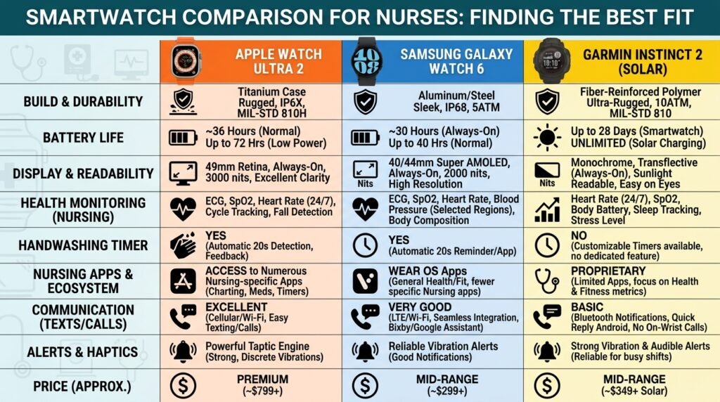 Smartwatch Comparison for Nursing Use