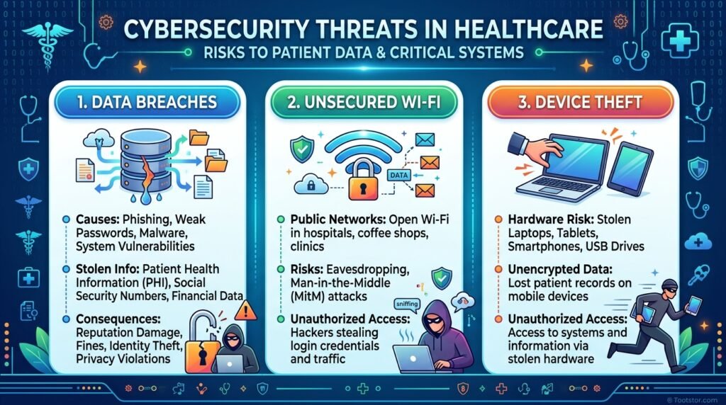  Infographic showing cybersecurity threats in healthcare