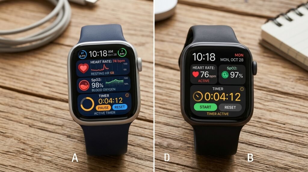 Smartwatch display showing health monitoring features relevant for nursing