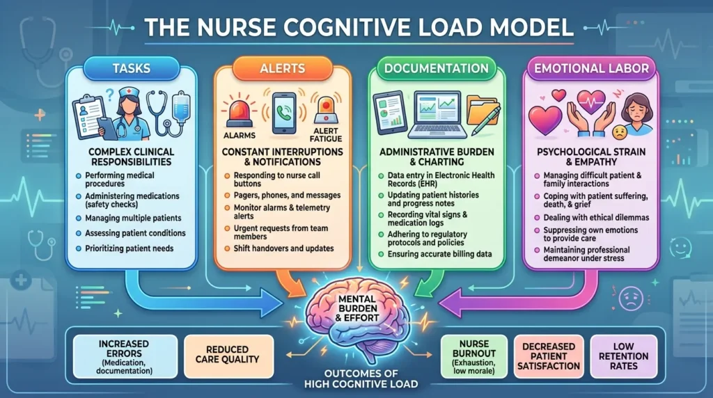 The Nurse Cognitive Load Model — Tasks, Alerts, Documentation, Emotional Labor